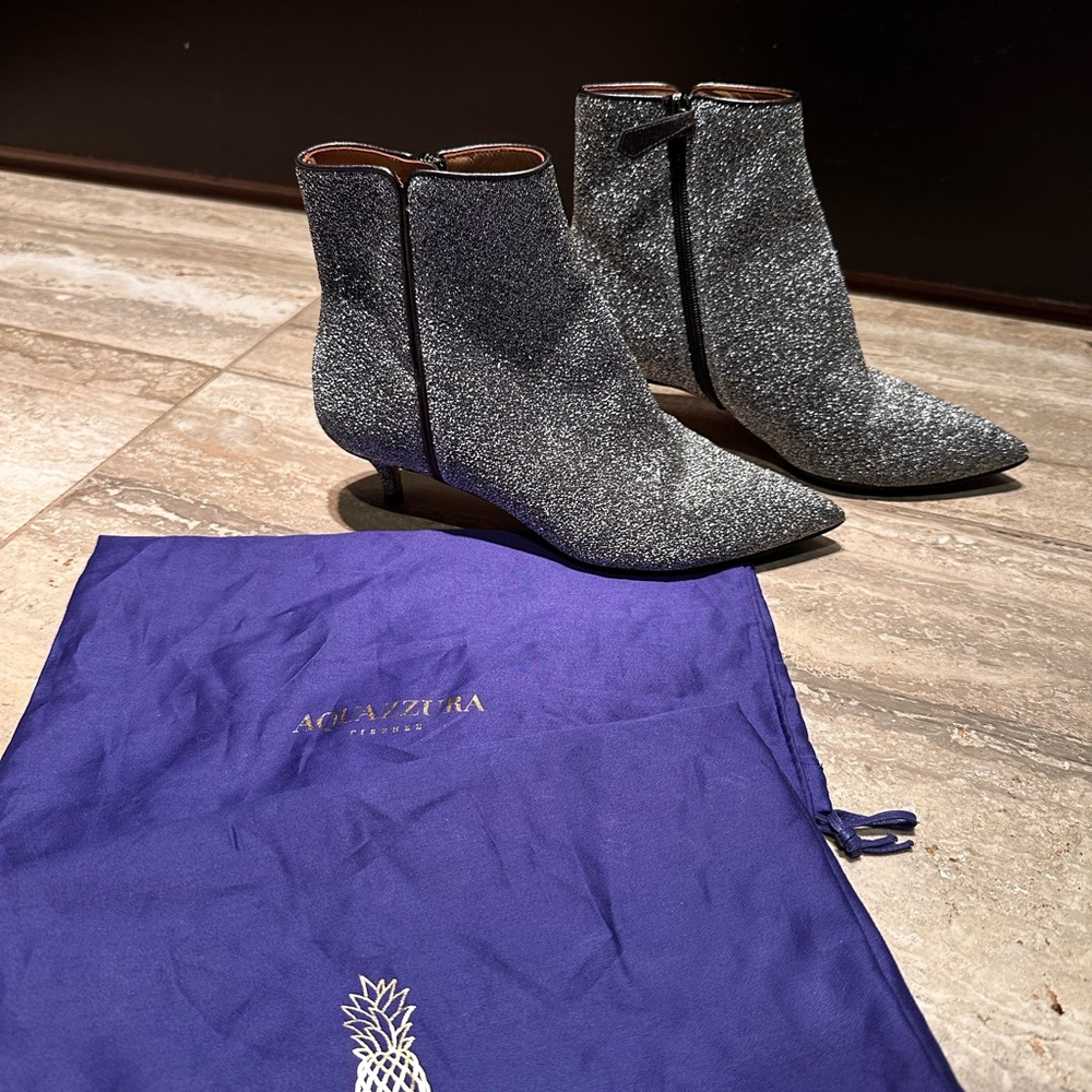 Aquazzura Glitter Ankle Boots - Silver Sparkle